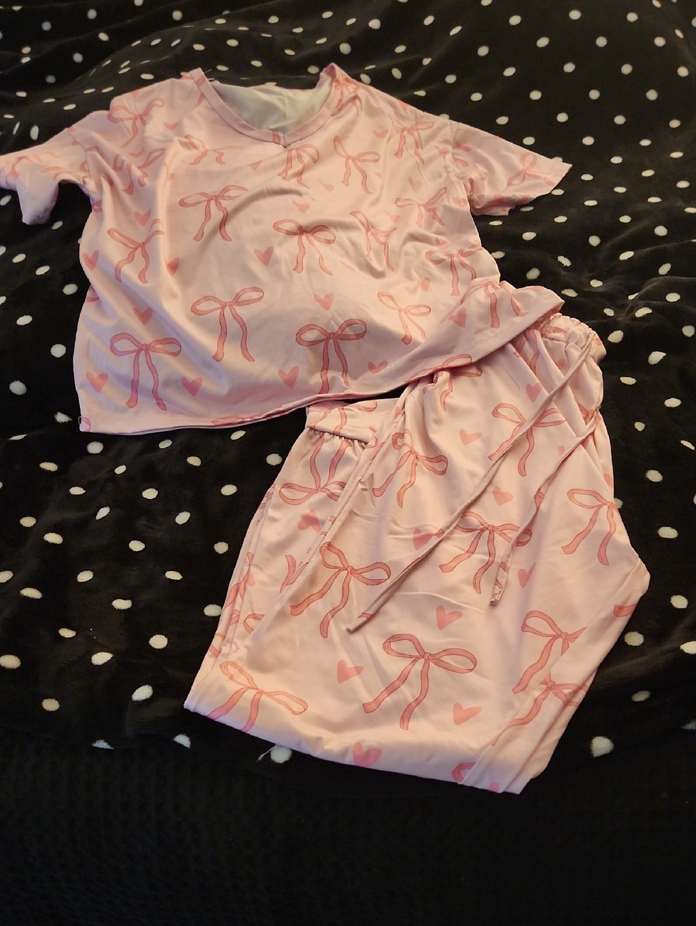 Womens Pink Bow Print Pajama Set